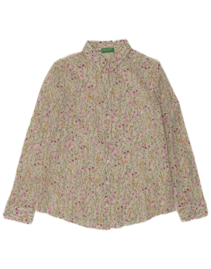 BENETTON Camisa de mujer UK 44 Mediana Blanco Floral