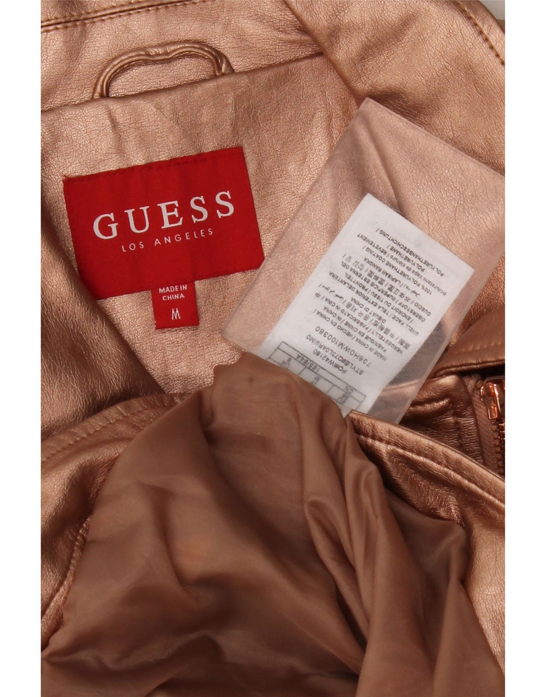 GUESS Chaqueta motera corta de piel sintética para mujer Reino Unido 12 Poliuretano dorado mediano