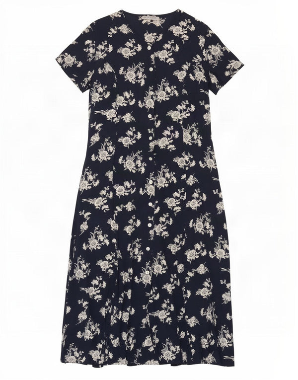 Alba Fornari Vestido largo para mujer UK 10 Small Azul marino Floral Viscosa