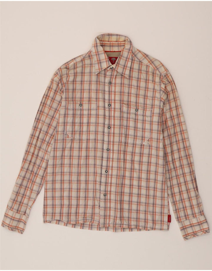 FAT FACE Camisa de franela para hombre de algodón a cuadros en color blanco roto pequeño
