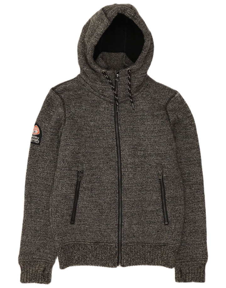 SUPERDRY Suéter tipo cárdigan con capucha y gráfico para hombre Acrílico moteado gris medio