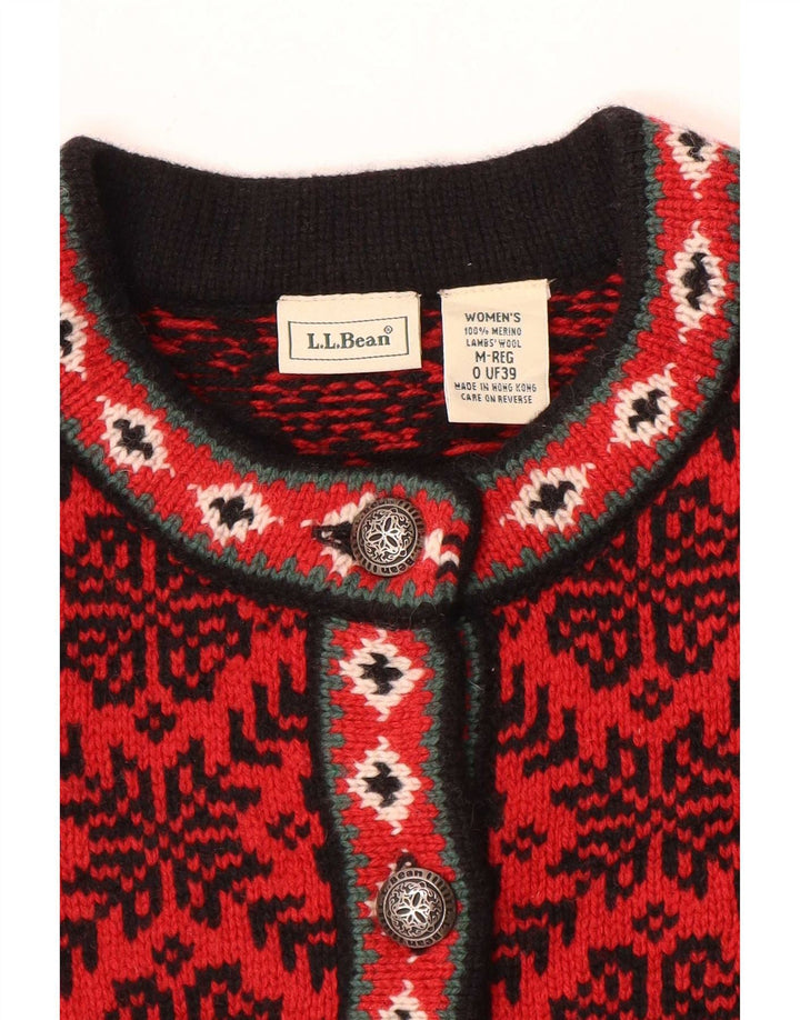 L.L.Bean Suéter tipo cárdigan para mujer Reino Unido 14 Lana Fair Isle roja mediana