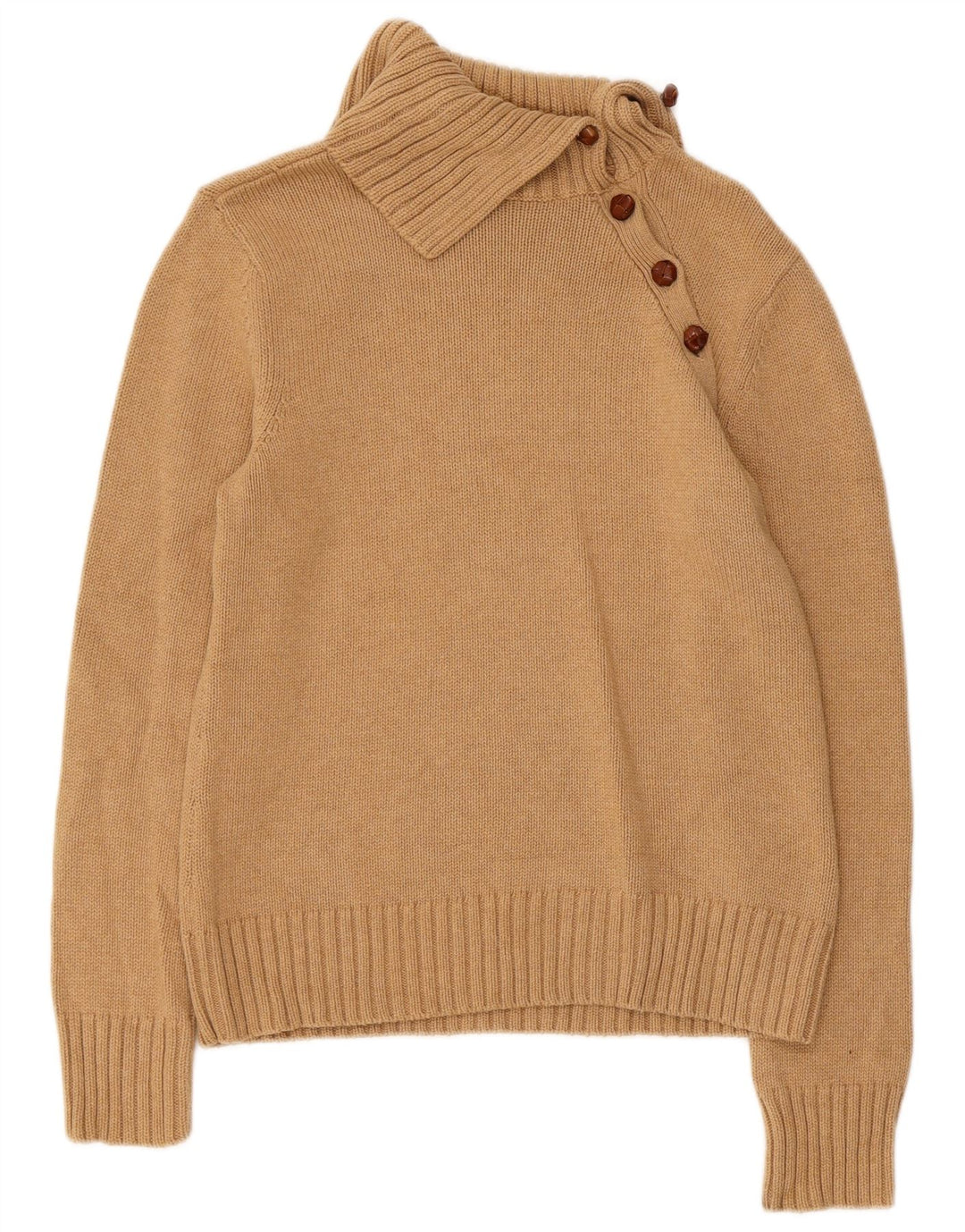 RALPH LAUREN Suéter tipo jersey con cuello y botones para mujer Reino Unido 12 Algodón beige medio