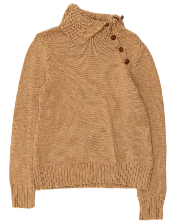 RALPH LAUREN Suéter tipo jersey con cuello y botones para mujer Reino Unido 12 Algodón beige medio