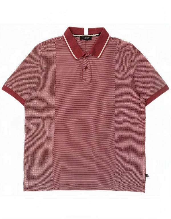 Ted Baker Mens Polo Shirt Size 4 Large Burgundy Pinstripe Cotton