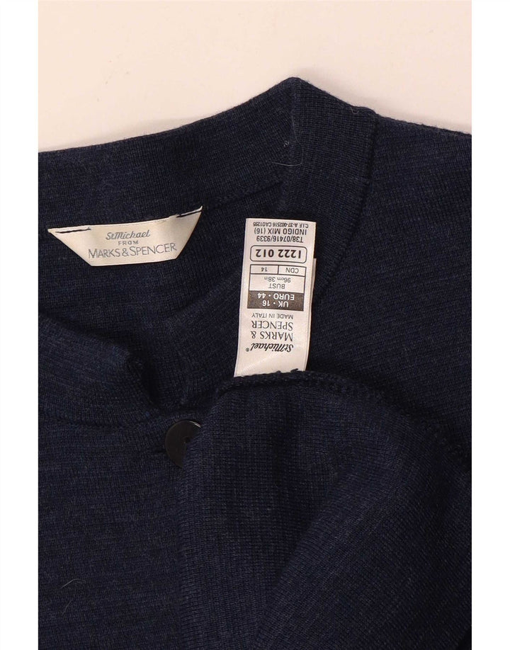 Marks & Spencer Suéter tipo cárdigan largo para mujer UK 46 Large Lana azul marino