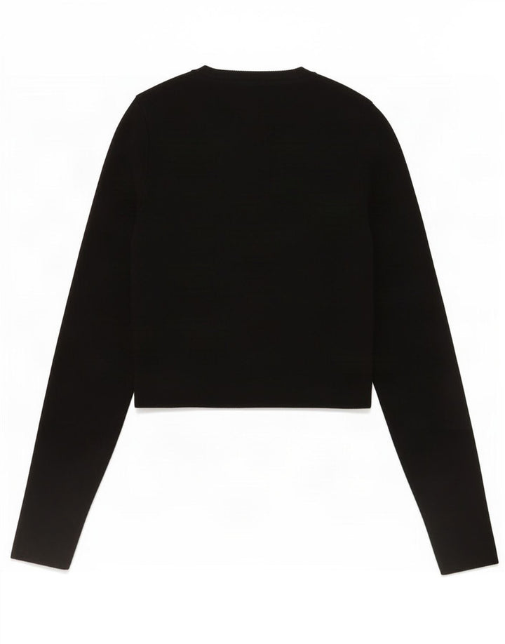 Zara Mujer Crop Top Manga Larga UK 42 Medium Black Viscosa