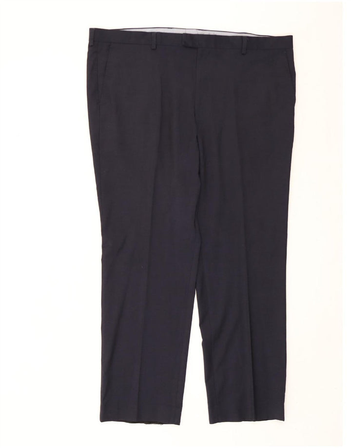 Marks & Spencer Pantalón de traje de corte regular para hombre W44 L31 Lana azul marino
