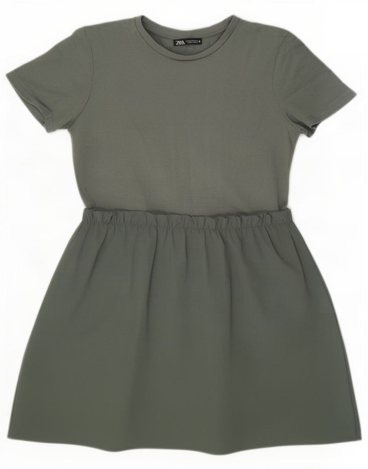Zara Mujer Vestido Acampanado UK 42 Verde Medio