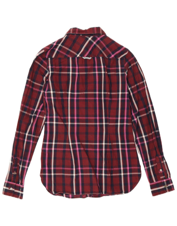 Tommy Hilfiger Camisa ajustada para mujer US 4 Small Borgoña Check Cotton