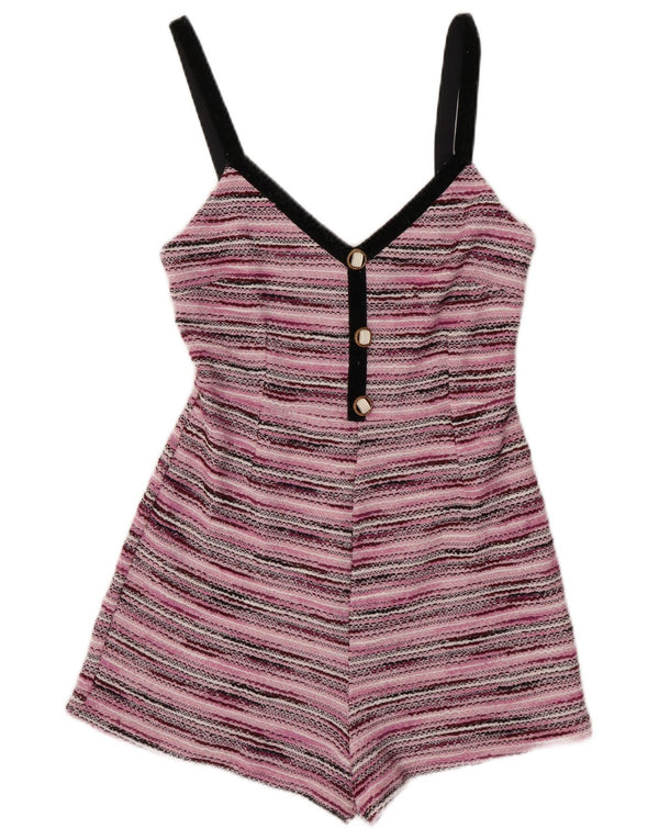 Zara Mujer Mono Corto De Punto Sin Mangas UK 8 Small Rosa Rayas