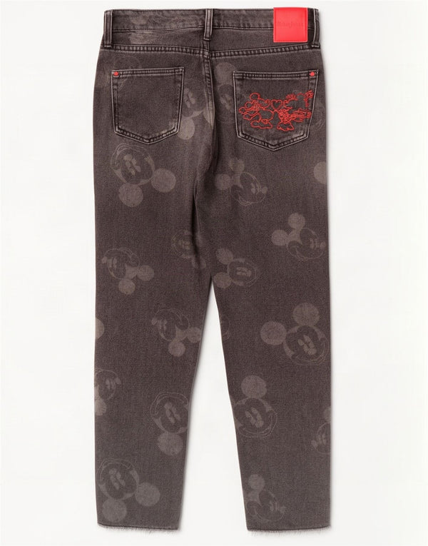 Vaqueros Desigual Mujer Mickey Mouse Gráfico De Cintura Alta W24 L27 Algodón Negro