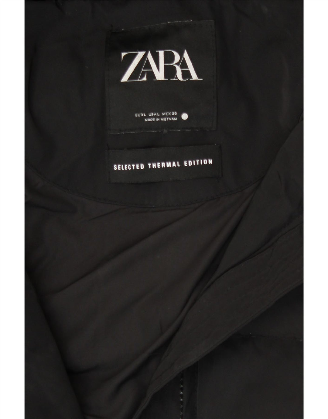 Zara Mujer Chaqueta Acolchada Con Capucha UK 44 Grande Poliéster Negro