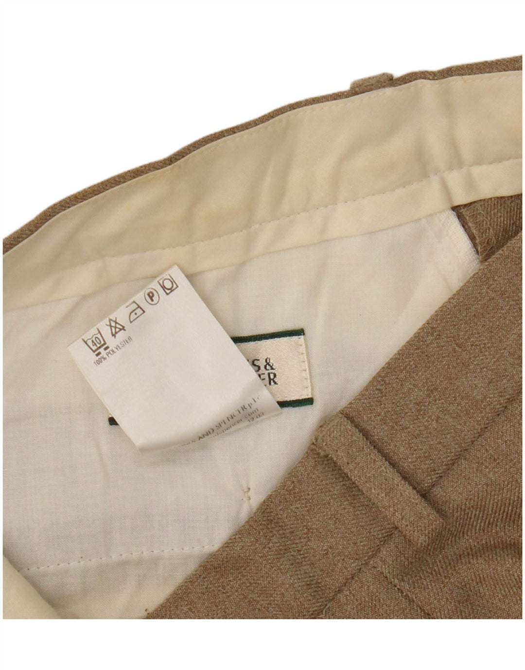 Marks & Spencer Pantalón chino recto para hombre W32 L31 Poliéster beige