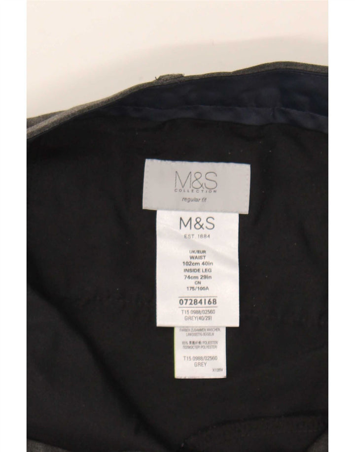 Marks & Spencer Pantalón de traje recto para hombre W40 L29 Poliéster gris