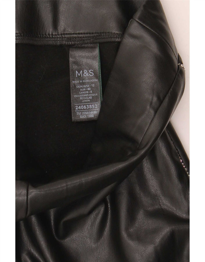 Marks & Spencer Leggings de piel sintética para mujer UK 40 Mediano Negro Poliéster