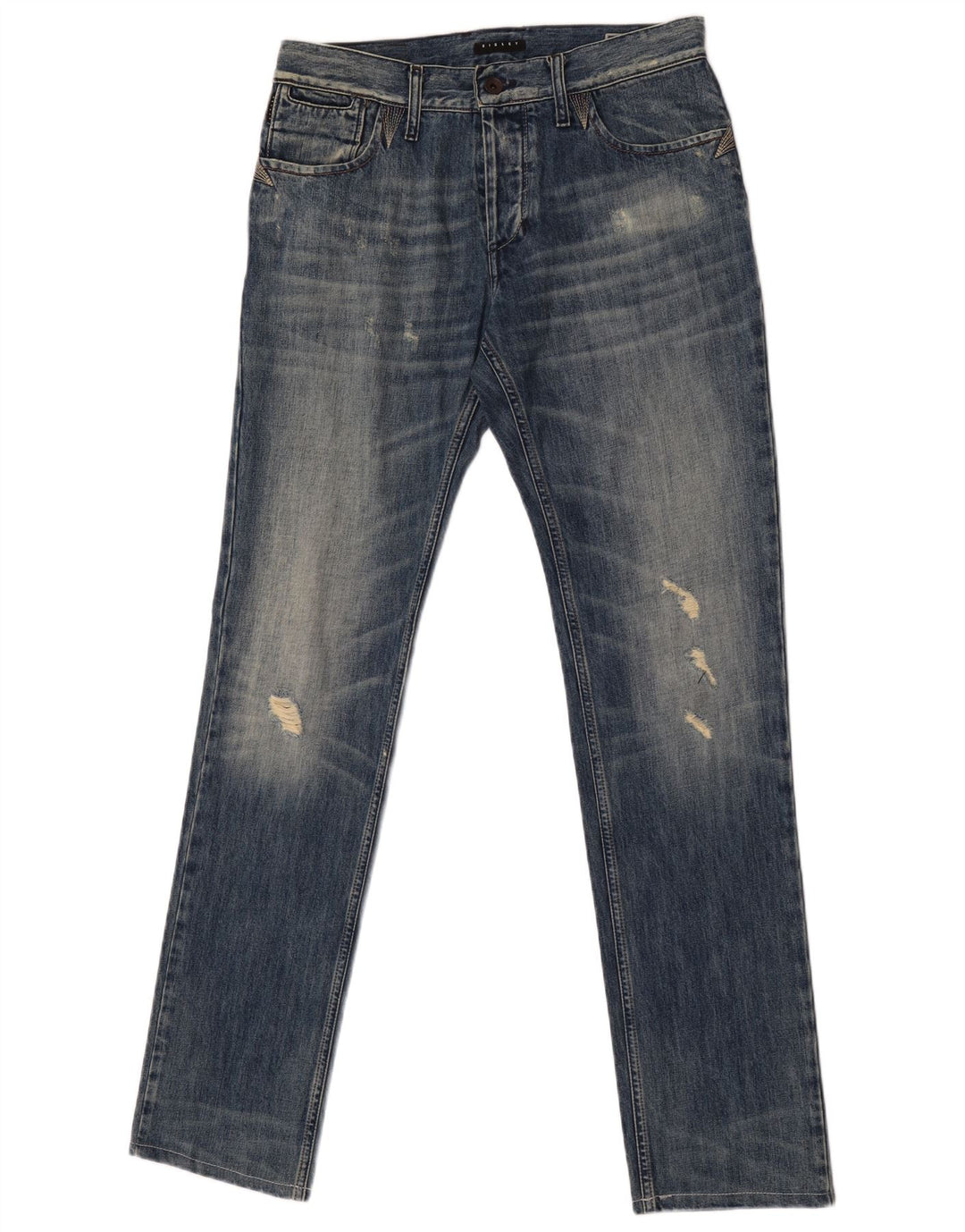 Sisley Vaqueros ajustados desgastados para hombre W31 L33 Algodón azul