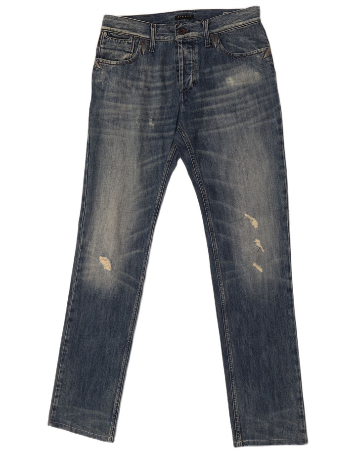 Sisley Vaqueros ajustados desgastados para hombre W31 L33 Algodón azul