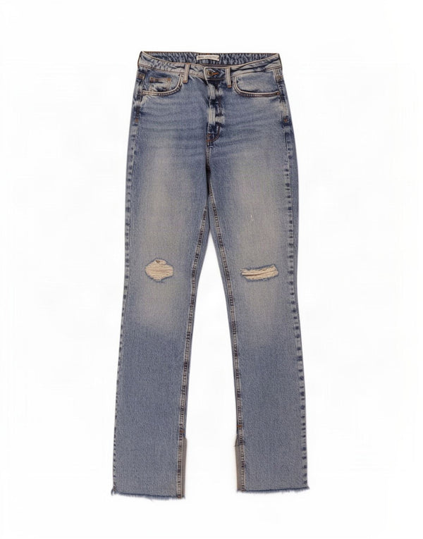 Zara Vaqueros ajustados desgastados de cintura alta para mujer EU 38 Small W28 L35 Azul
