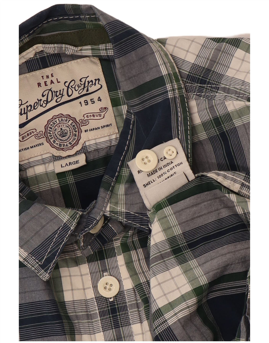 SUPERDRY Camisa Hombre Grande Azul Marino Cuadros Algodón