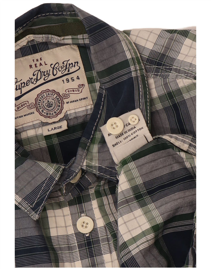 SUPERDRY Camisa Hombre Grande Azul Marino Cuadros Algodón