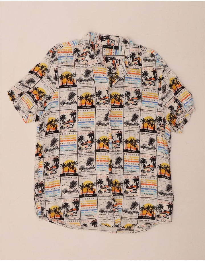 LIVERGY Camisa Manga Corta Hombre Talla 43/44 XL Blanco Viscosa Hawaiana