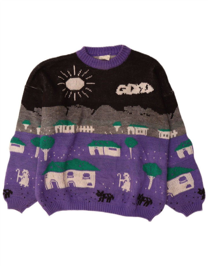 ALTA MODA Suéter tipo jersey con cuello redondo para mujer UK 40 Grande Púrpura Colorblock