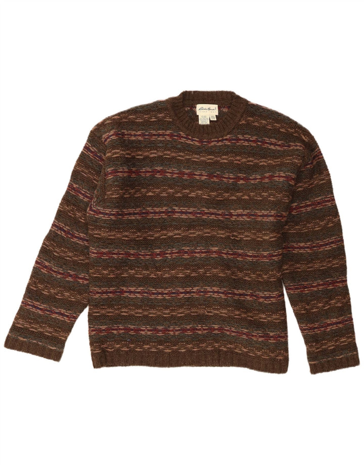 Eddie Bauer Suéter tipo jersey con cuello redondo y corte regular para hombre, talla grande, color caqui, a rayas
