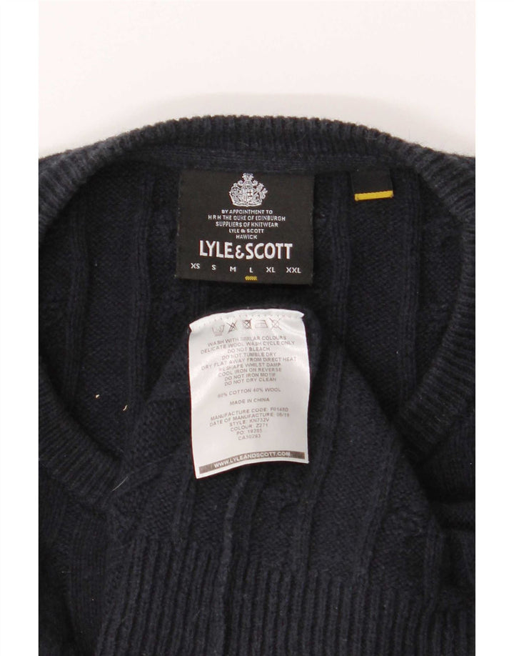 Lyle & Scott Jersey de cuello redondo para hombre, talla grande, algodón azul marino