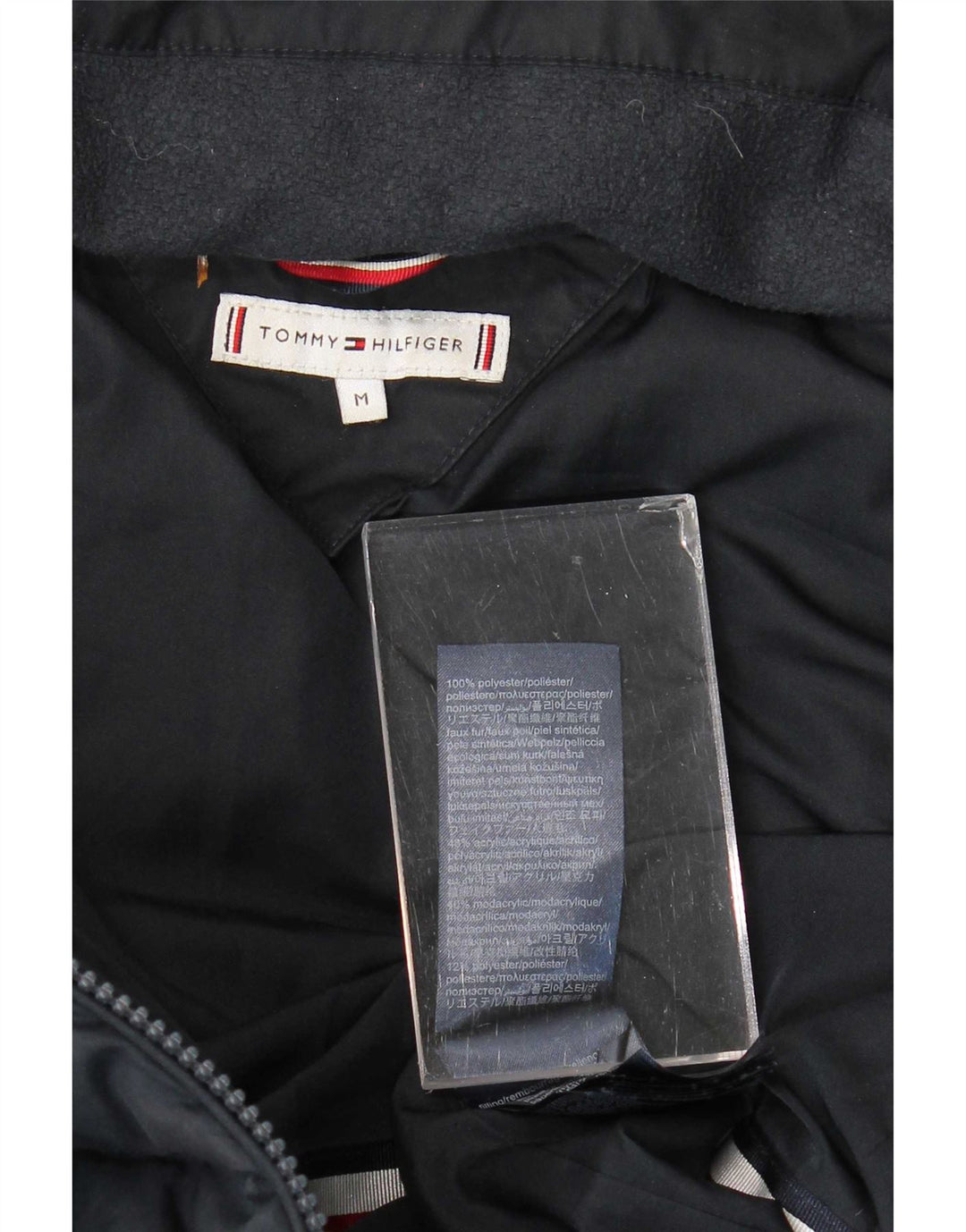 Tommy Hilfiger Abrigo acolchado con capucha para mujer UK 44 Poliéster azul marino mediano