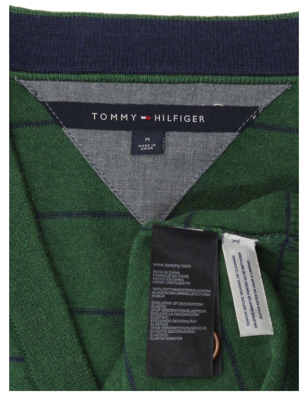 Tommy Hilfiger Hombre Cárdigan Suéter De Algodón A Rayas Verde Medio