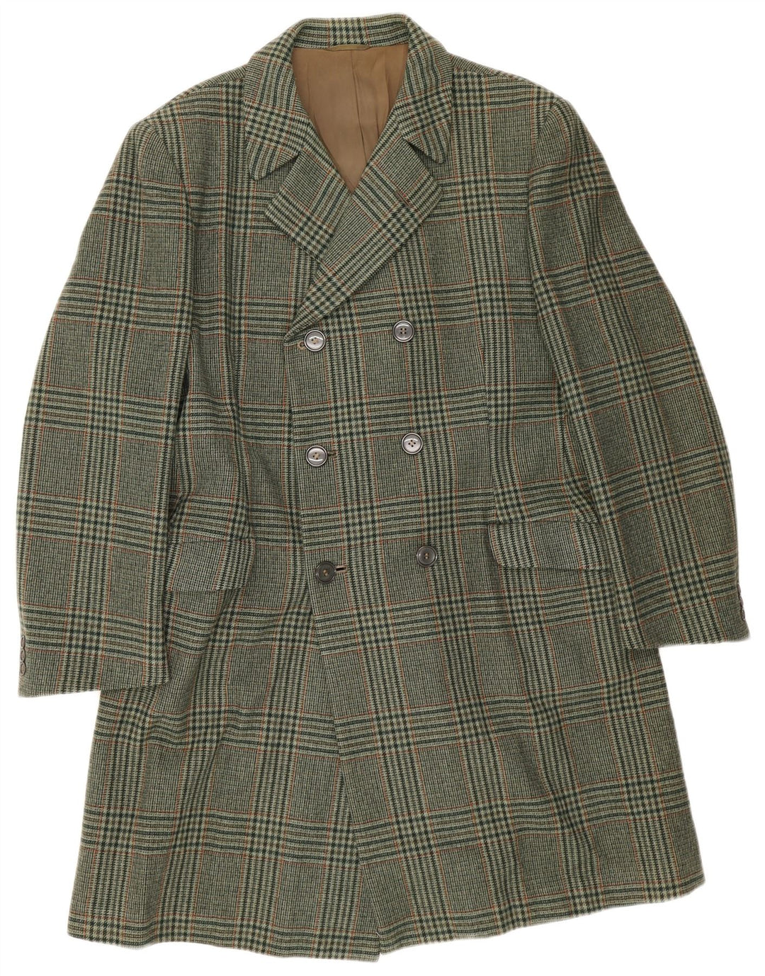 Abrigo de doble botonadura Marzotto para hombre UK 38 Pata de gallo verde medio