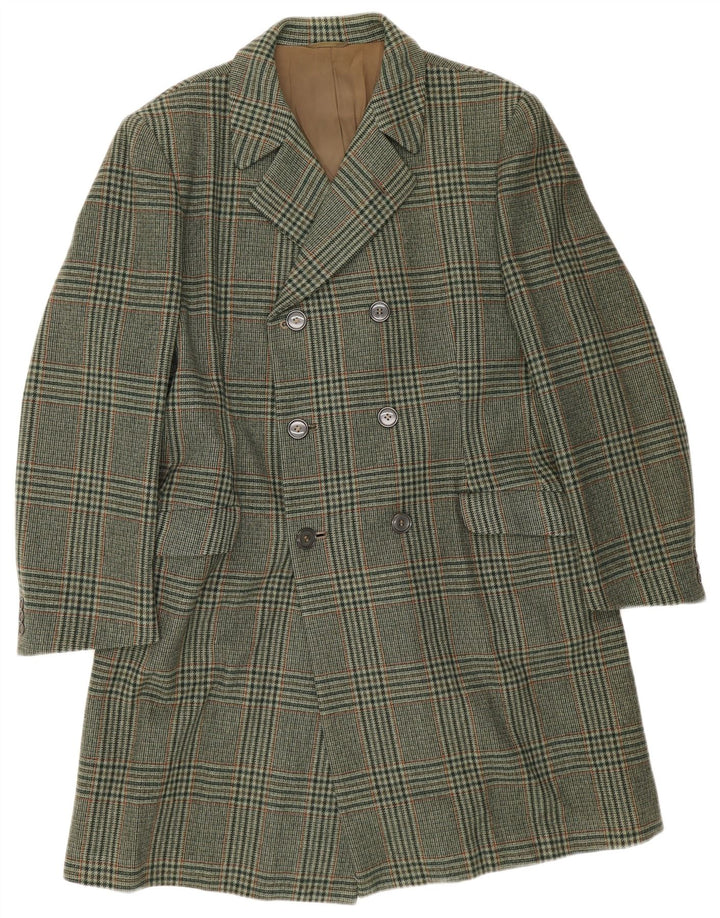 Abrigo de doble botonadura Marzotto para hombre UK 38 Pata de gallo verde medio