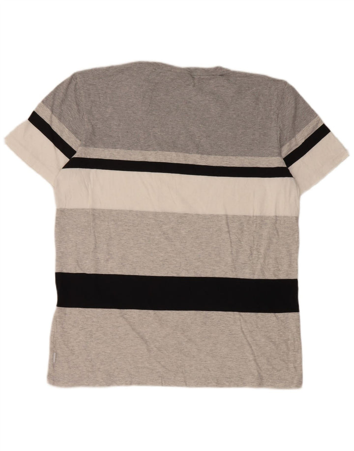 Adidas Hombre Camiseta Top Grande Gris Rayas Algodón