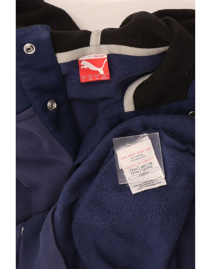 PUMA Jersey con capucha y cuello con botones para niños 11-12 años Azul marino Algodón