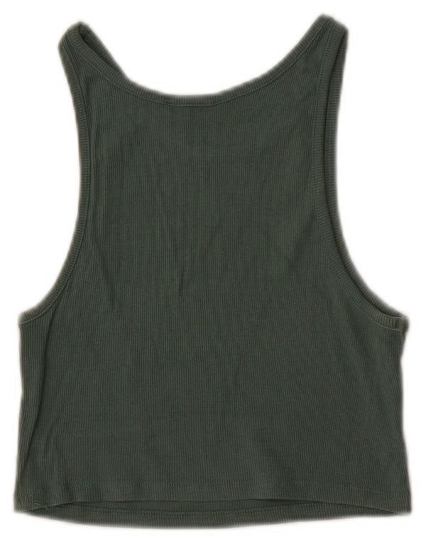 Zara Mujer Crop Vest Top UK 12 Algodón Verde Medio