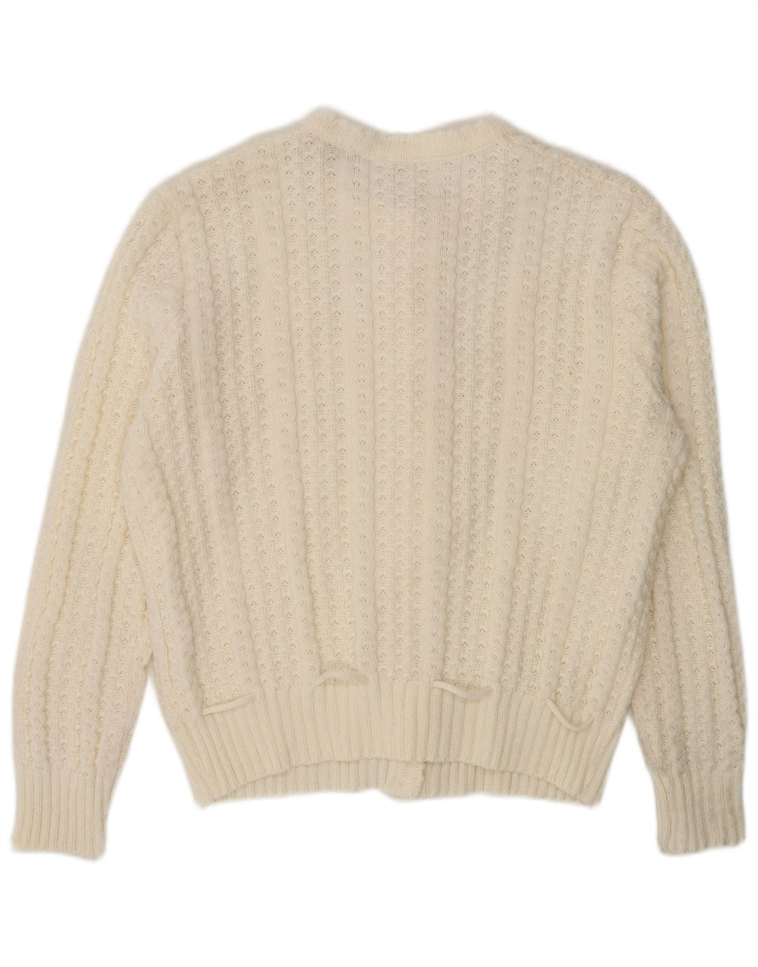 Vintage mujer Cardigan suéter Reino Unido 16 grande blanco poliacrílico