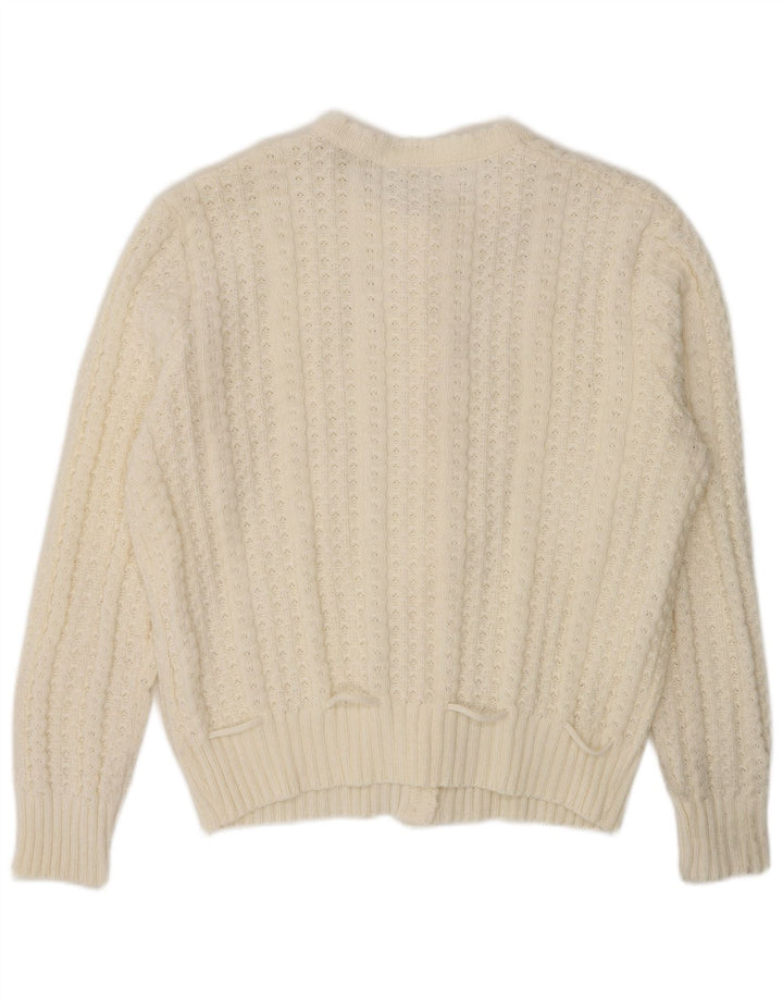 Vintage mujer Cardigan suéter Reino Unido 16 grande blanco poliacrílico