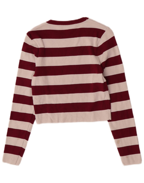 Zara Mujer Blusa Corta Top UK 44 Grande Viscosa A Rayas Borgoña