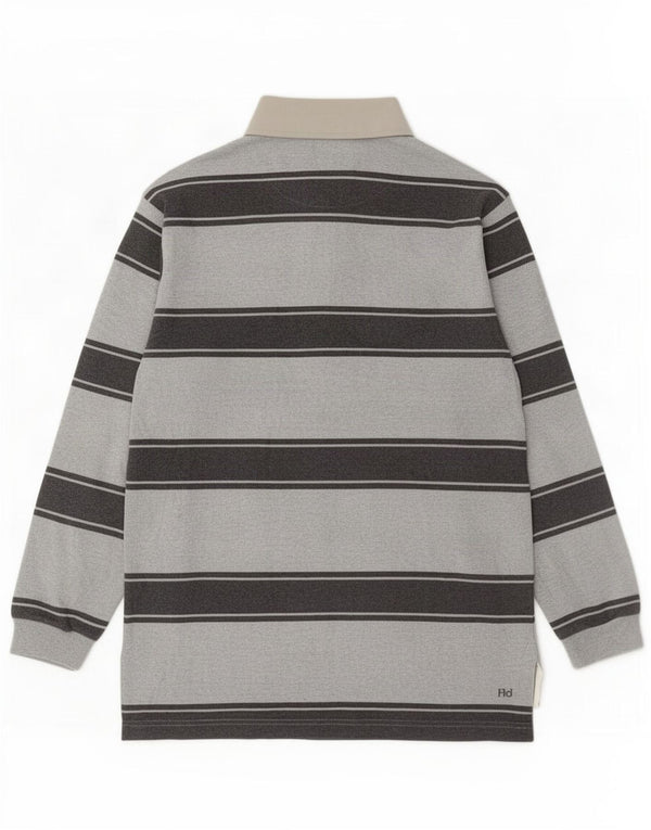 Slam Polo de rugby de manga larga para hombre de algodón a rayas gris pequeño