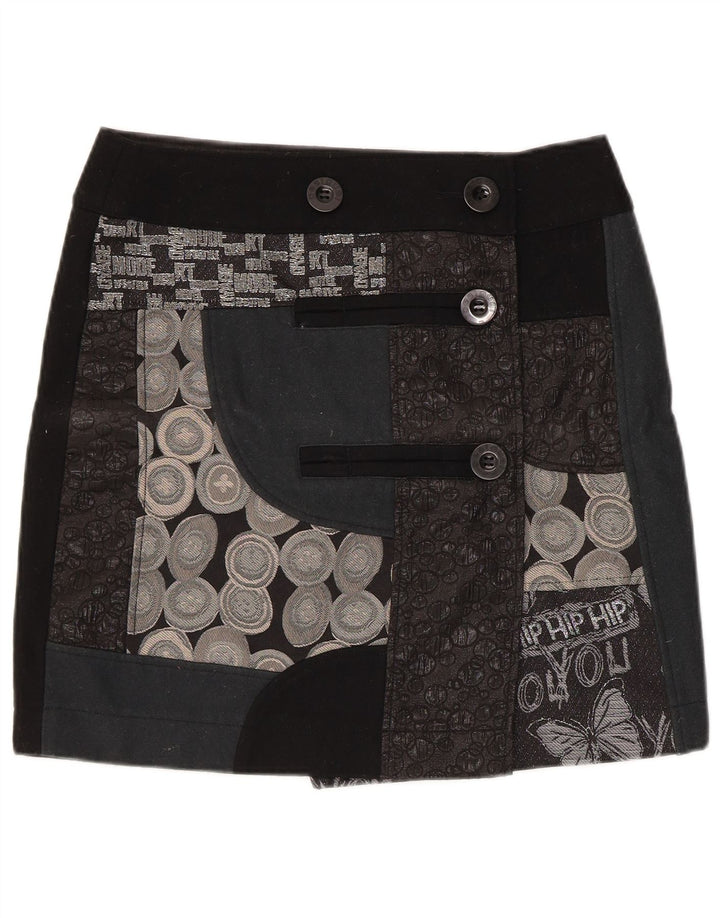 Desigual Minifalda cruzada gráfica para mujer EU 38 Medium W32 Patchwork negro