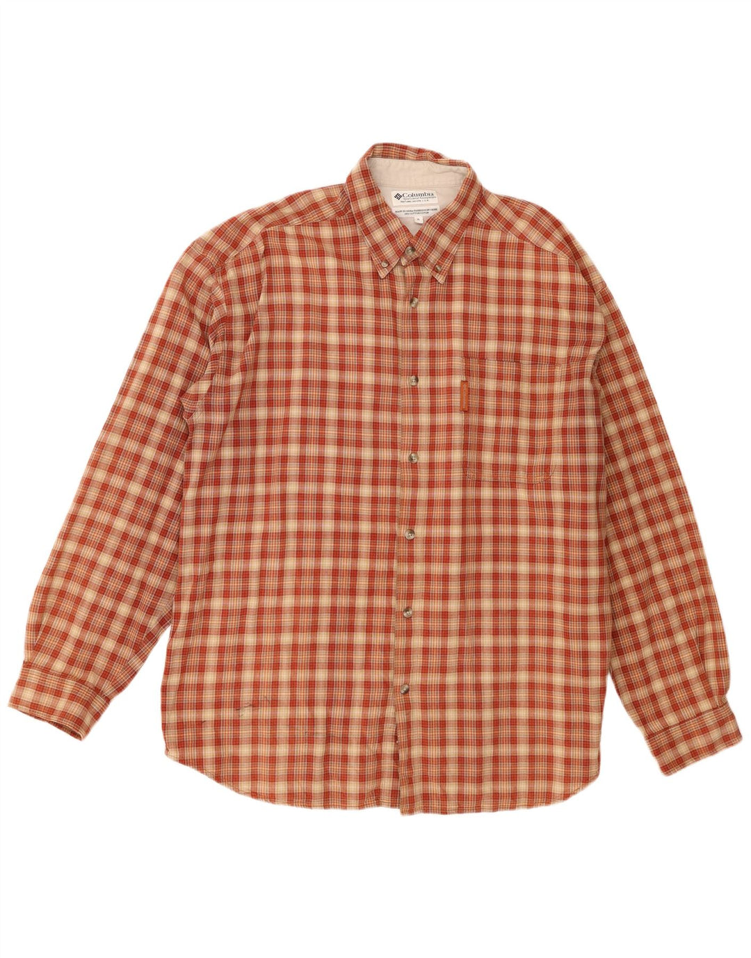 Columbia Camisa de franela para hombre XL Algodón a cuadros naranja
