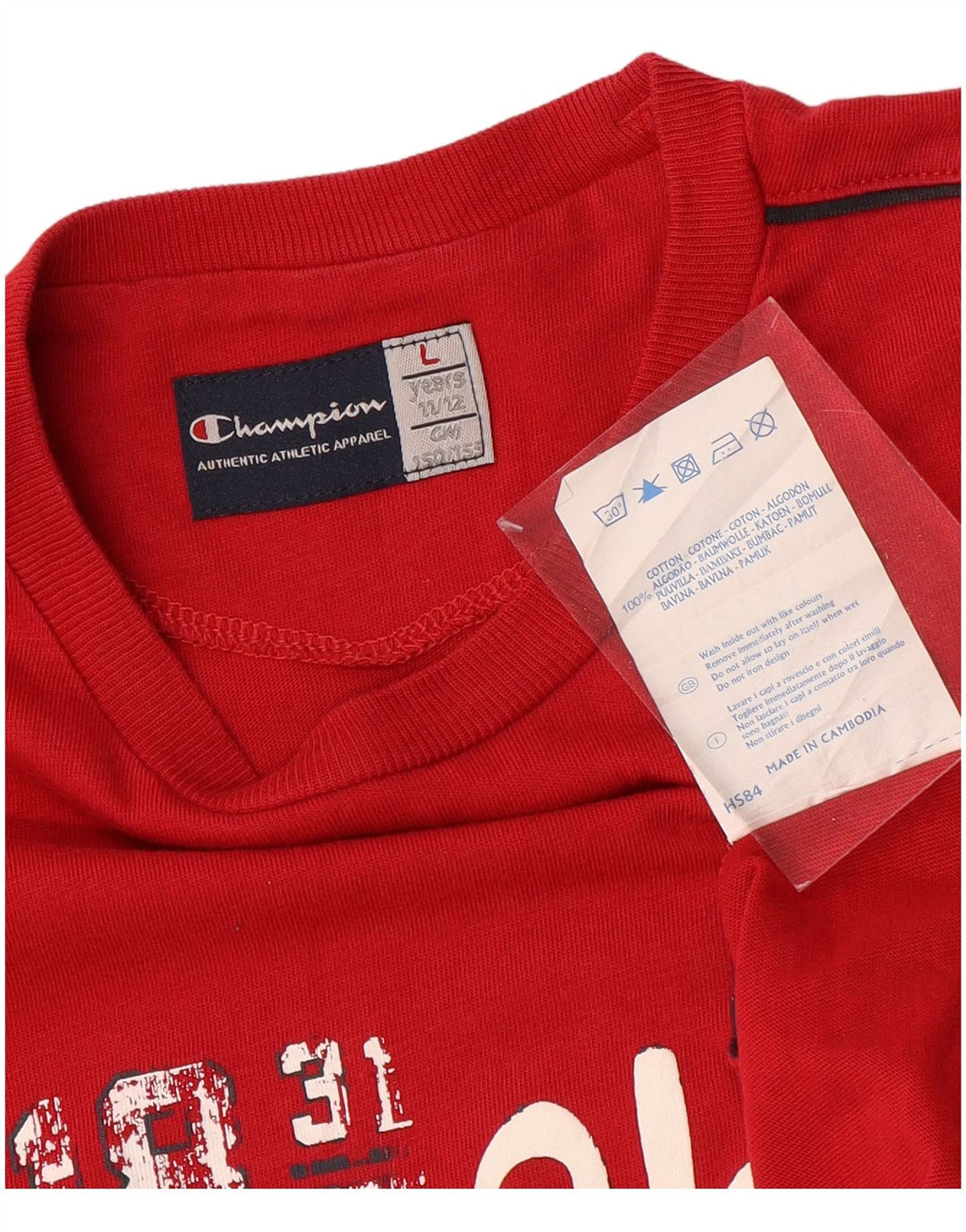 CHAMPION Camiseta sin mangas estampada para niños 11-12 años Grande Rojo Colorblock Algodón