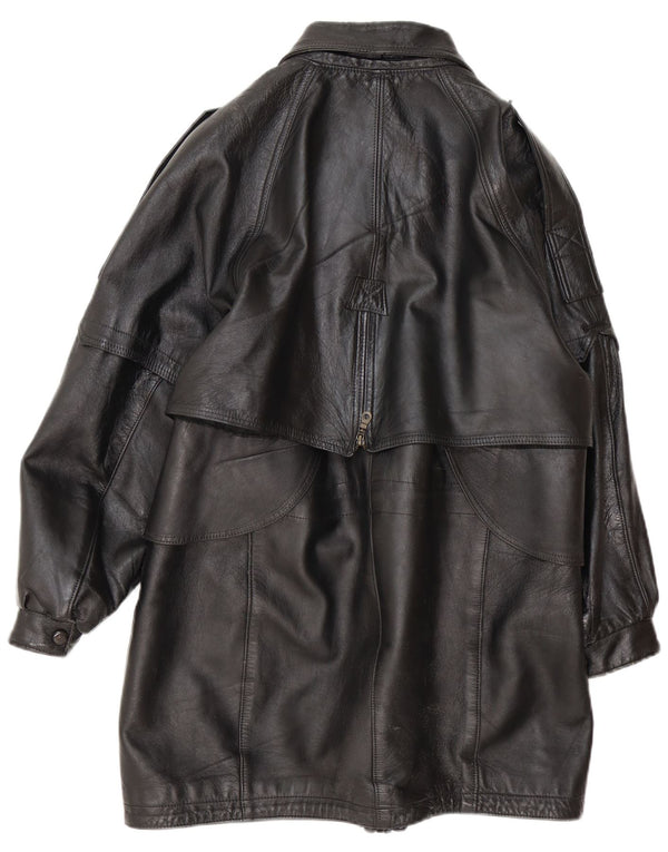 Vintage mujer abrigo de cuero de gran tamaño Reino Unido 16 grande negro