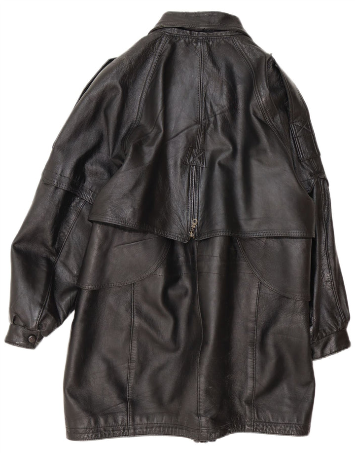 Vintage mujer abrigo de cuero de gran tamaño Reino Unido 16 grande negro