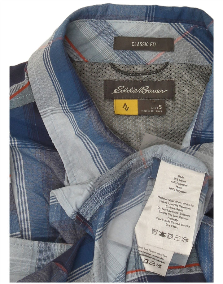 EDDIE BAUER Camisa de manga corta de corte clásico para hombre Nylon a cuadros azul pequeño