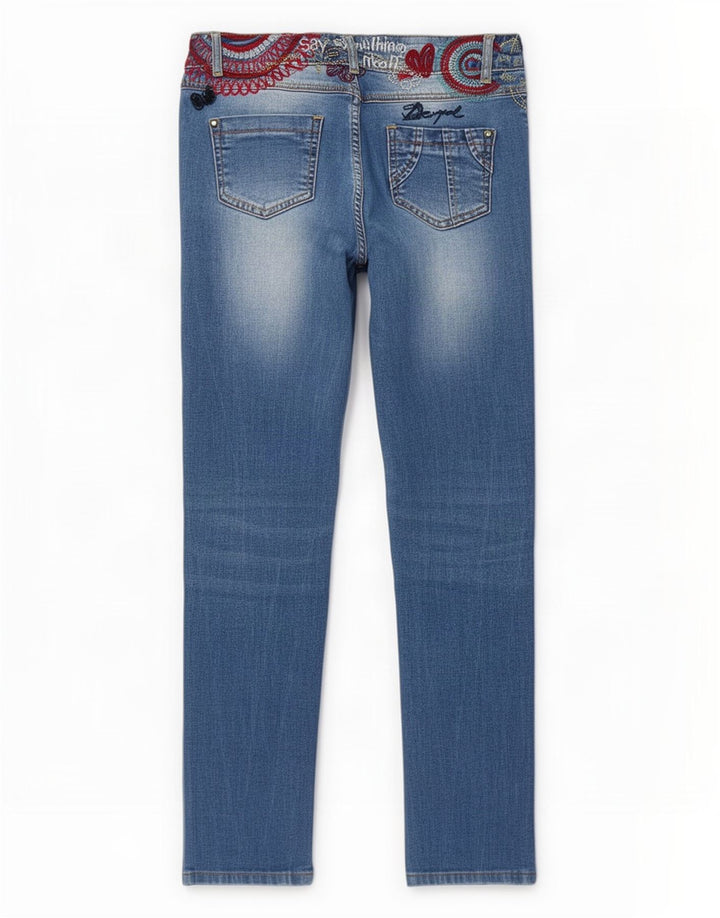Jeans Desigual Mujer Graphic Slim W30 L27 Poliéster Azul