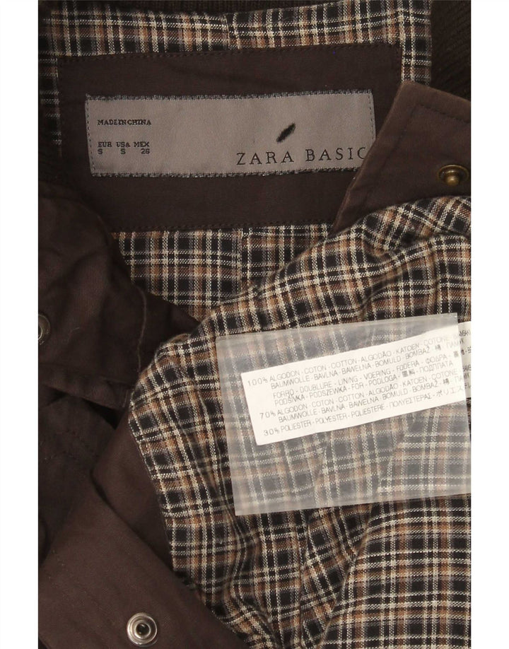 Zara Mujer Chaqueta Utilitaria UK 10 Small Algodón Marrón