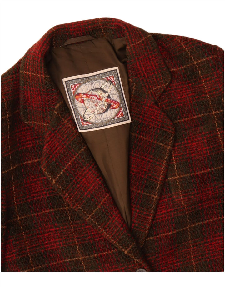 VINTAGE Mujer 2 Botones Blazer Chaqueta US 10 Grande Rojo Check Acrílico