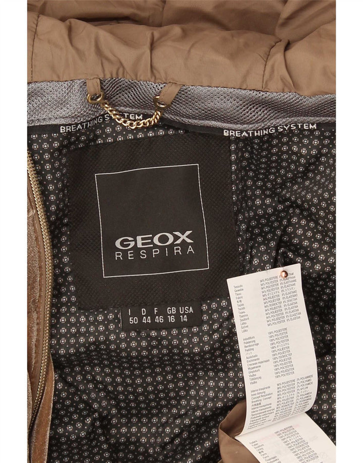 Geox Mujer Respira Abrigo acolchado con capucha Reino Unido 46 Grande Poliéster marrón